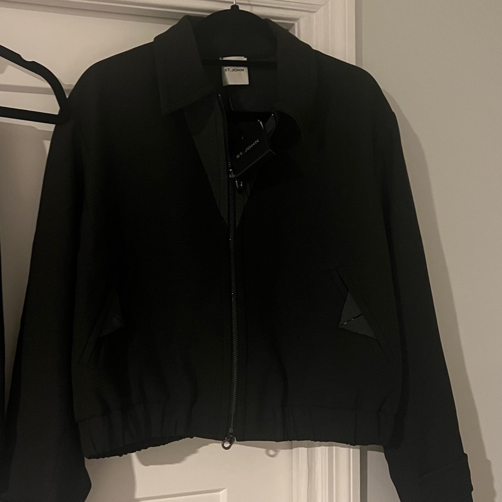 St. John Black Bomber Jacket and pants set - Picture 9 of 14